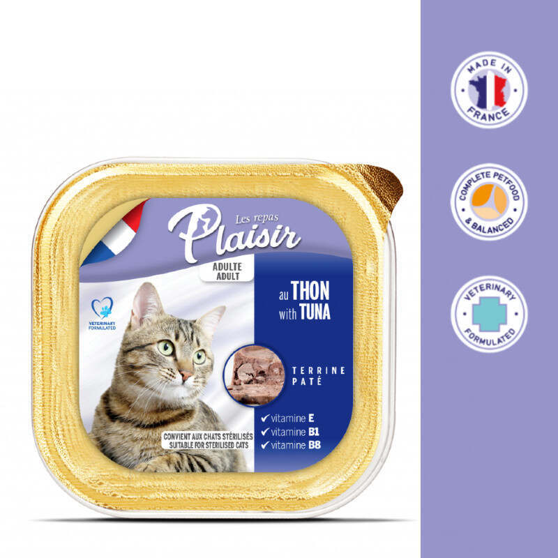 Plaisir (Плєзір) Adult Sterilized Cat Tuna Terrine - Повнораціонний вологий корм з тунцем для дорослих стерилізованих котів (террін) (100 г) в E-ZOO