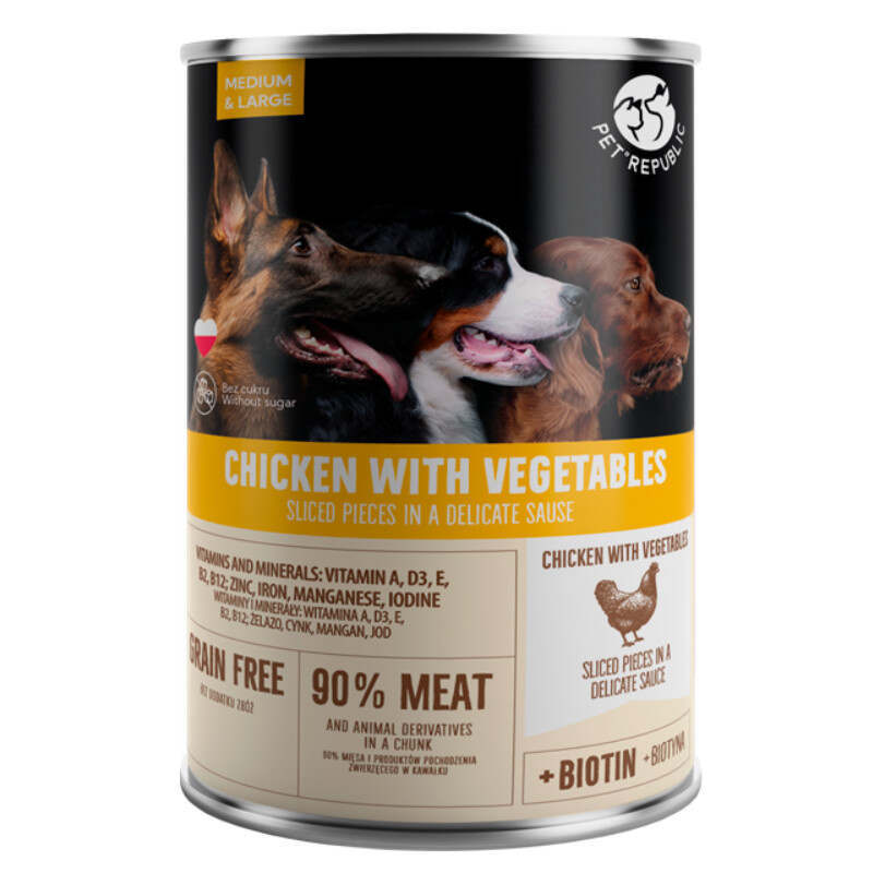 Pet Republic (Пет Репаблик) Chicken&Vegetables Chunks in Sauce - Консервированный корм с курицей и овощами для собак крупных пород (кусочки в соусе) (1,25 кг) в E-ZOO
