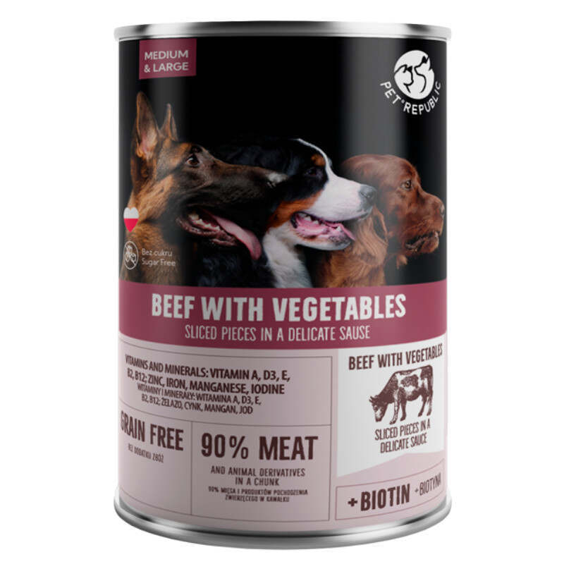 Pet Republic (Пет Репаблик) Beef&Vegetables Chunks in Sauce - Консервированный корм с говядиной и овощами для собак крупных пород (кусочки в соусе) (1,25 кг) в E-ZOO