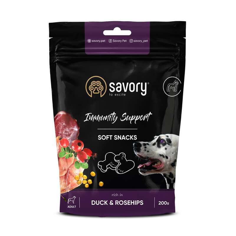Savory (Сейвори) Soft Snacks Immunity Support Duck & Rose Hip - Мягкие лакомства с уткой и шиповником для поддержки иммунитета у собак (200 г) в E-ZOO