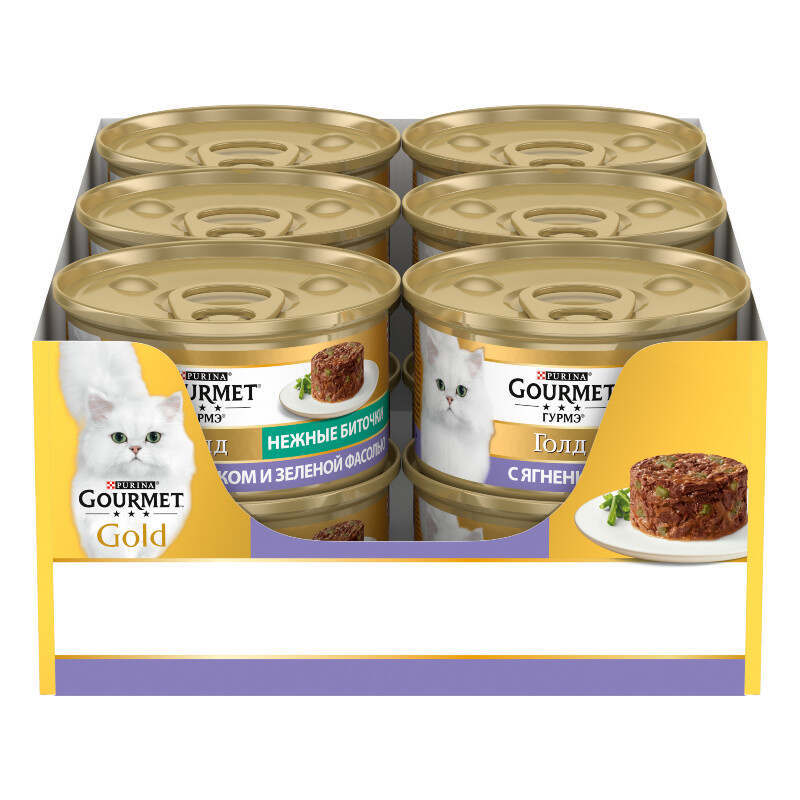 Gourmet (Гурмэ) Gold - Консервированный корм "Нежные биточки" с ягненком и зеленой фасолью для кошек (85 г) в E-ZOO