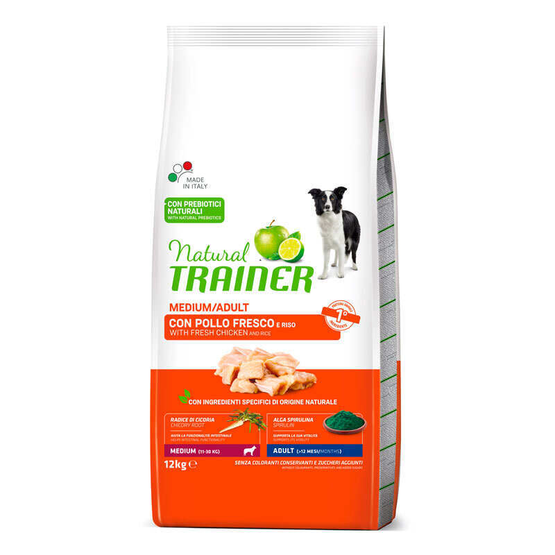 Trainer (Трейнер) Natural Adult MEDIUM Con Pollo Fresco, Riso & Aloe Vera - Сухой корм с курицей, рисом и Алоэ Вера для взрослых собак средних пород (12 кг) в E-ZOO