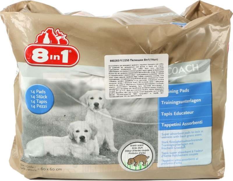 8in1 (8в1) Coaching Pads - Приучающие пеленки для собак и щенков, впитывающие (60х60 см / 14 шт.) в E-ZOO