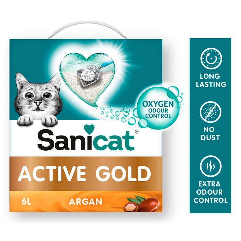 SaniCat (Саникет) Active Gold Argan Cat Litter - Бентонитовый ультракомкующийся наполнитель для кошачьего туалета с ароматом арганы (6 л / 5,3 кг) в E-ZOO