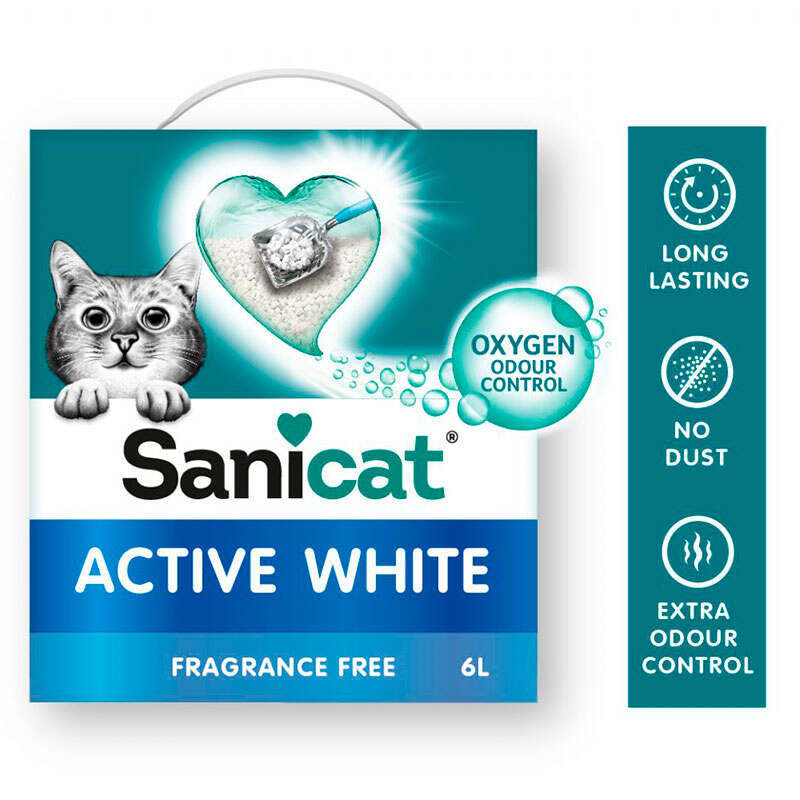 Sanicat (Санікет) Active White Cat Litter – Білий бентонітовий наповнювач, що утворює супергрудки, без запаху для котячого туалету (6 л / 5,25 кг) в E-ZOO