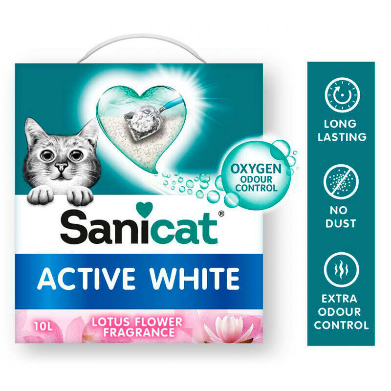Sanicat (Саникет) Active White Lotus Cat Litter – Белый бентонитовый ультракомкующийся наполнитель с ароматом лотоса для кошачьего туалета (6 л / 5,25 кг) в E-ZOO