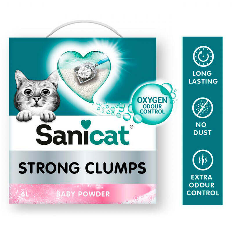 Sanicat (Санікет) Strong Clumps Baby Powder Cat Litter – Бентонітовий наповнювач, що утворює супергрудки, з ароматом дитячої присипки для котячого туалету (6 л / 6,77 кг) в E-ZOO