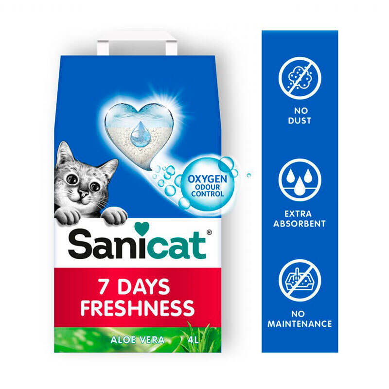 Sanicat (Санікет) 7 Days Freshness Aloe Vera Cat Litter – Мінеральний наповнювач, що поглинає рідину, з ароматом алое вера для котячого туалету (4 л / 2,7 кг) в E-ZOO