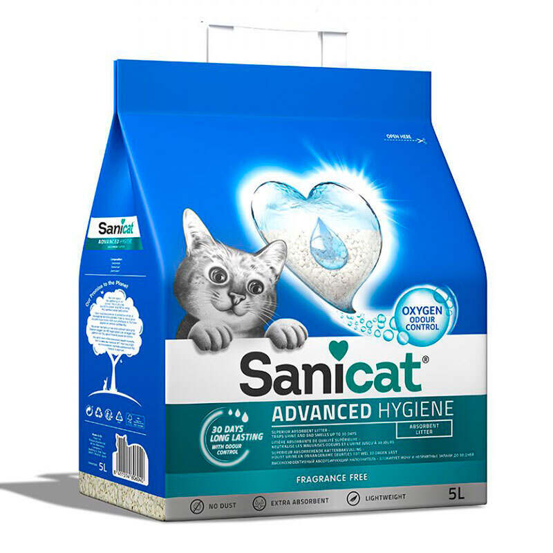 Sanicat (Санікет) Advanced Hygiene Cat Litter – Мінеральний наповнювач, що поглинає рідину, без аромату для котячого туалету (5 л / 2 кг Sale!) в E-ZOO