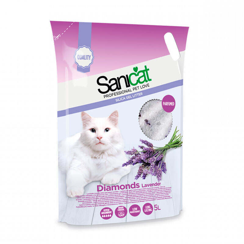 Sanicat (Санікет) Diamonds Lavender Cat Litter – Силікагелевий наповнювач, що поглинає рідину, для котячого туалету з ароматом лаванди (5 л / 2,3 кг) в E-ZOO
