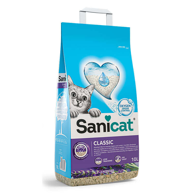 Sanicat (Санікет) Classic Cat Litter Lavender – Мінеральний наповнювач, що поглинає рідину, для котячого туалету з ароматом лаванди (10 л / 6 кг) в E-ZOO