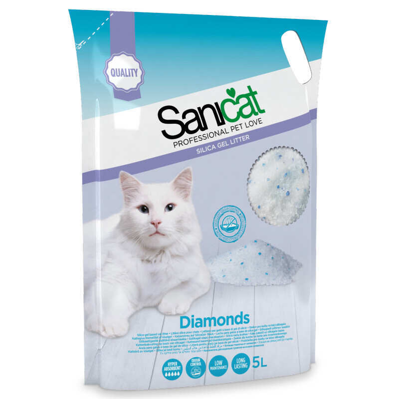 Sanicat (Саникет) Diamonds Cat Litter Unscented – Силикагелевый впитывающий наполнитель для кошачьего туалета без аромата (5 л / 2,3 кг) в E-ZOO