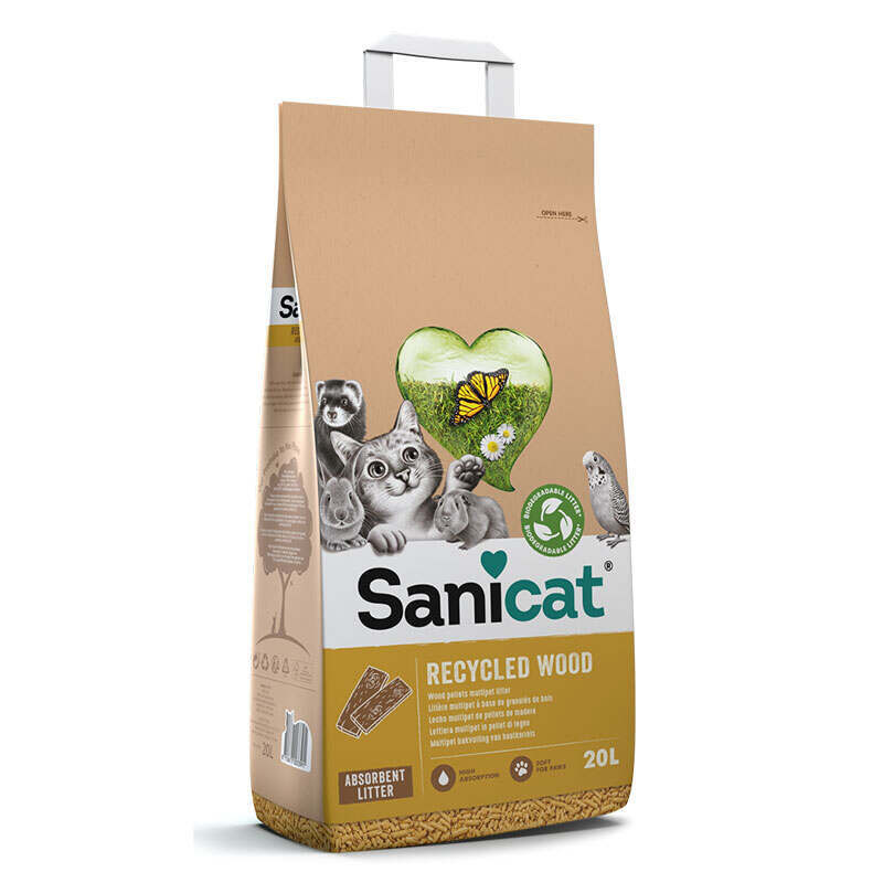 Sanicat (Санікет) Recycled Wood Cat Litter – Деревинний наповнювач, що поглинає рідину, для котячого туалету, кліток гризунів і птахів (20 л / 10 кг) в E-ZOO
