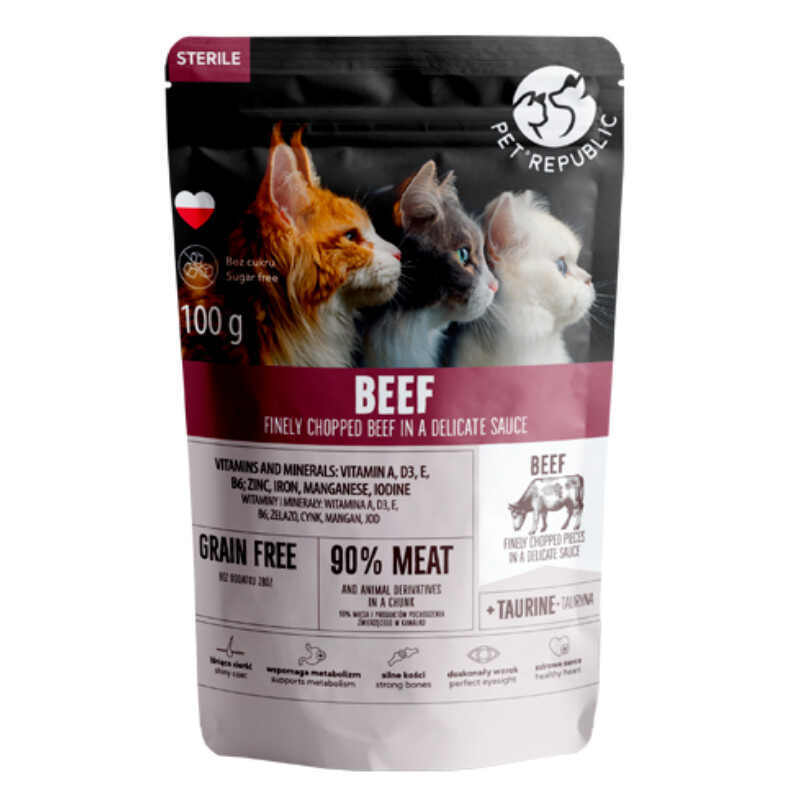 Pet Republic (Пет Репаблік) Sterilized Cat Beef Chunks in Sauce - Вологий корм з яловичиною для дорослих стерилізованих котів (шматочки в соусі) (100 г) в E-ZOO