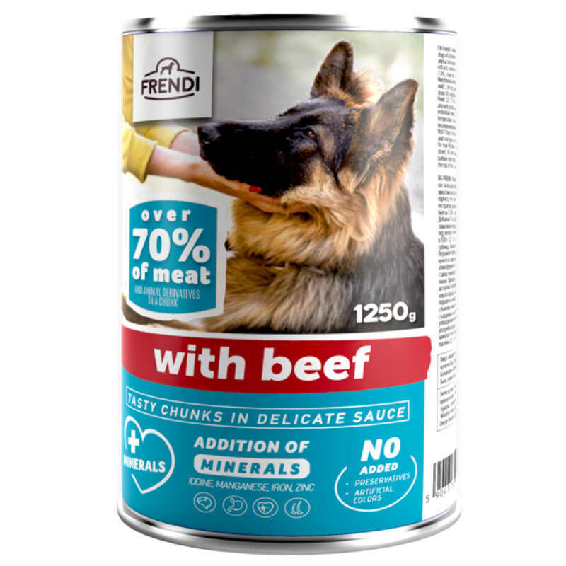 Frendi (Френді) Dog Beef Chunks in Sauce - Консервований корм з яловичиною для дорослих собак різних порід (шматочки в соусі) (1,25 кг) в E-ZOO