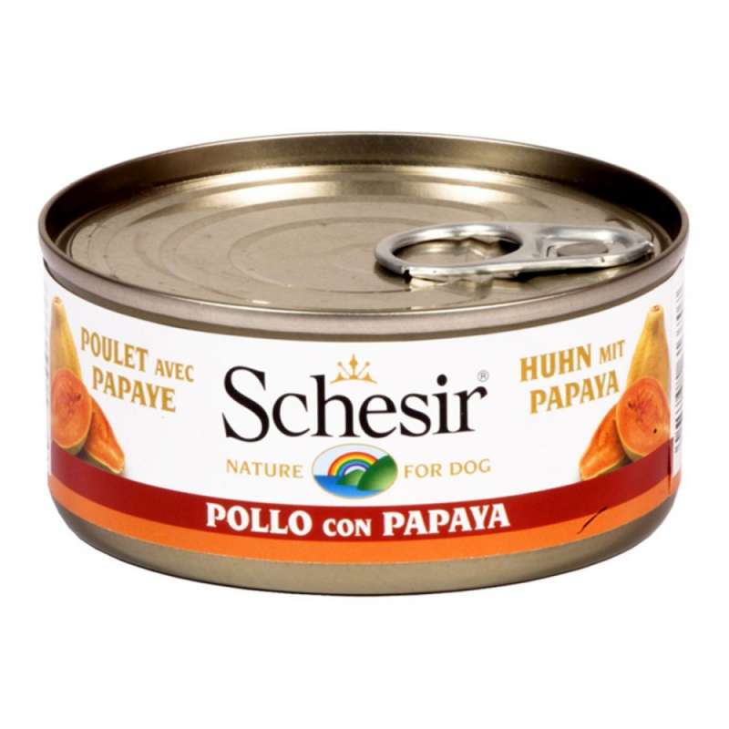 Schesir (Шезир) Chicken & Papaya - Консервированный корм с курицей и папайей для взрослых собак (кусочки в желе) (150 г) в E-ZOO