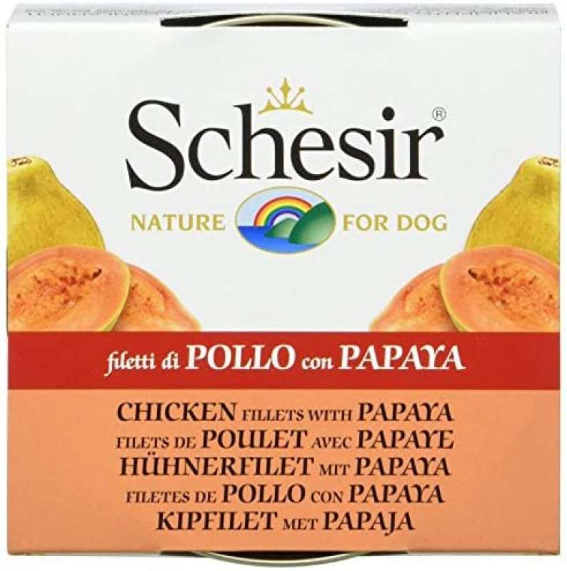 Schesir (Шезир) Chicken & Papaya - Консервированный корм с курицей и папайей для взрослых собак (кусочки в желе) (150 г) в E-ZOO