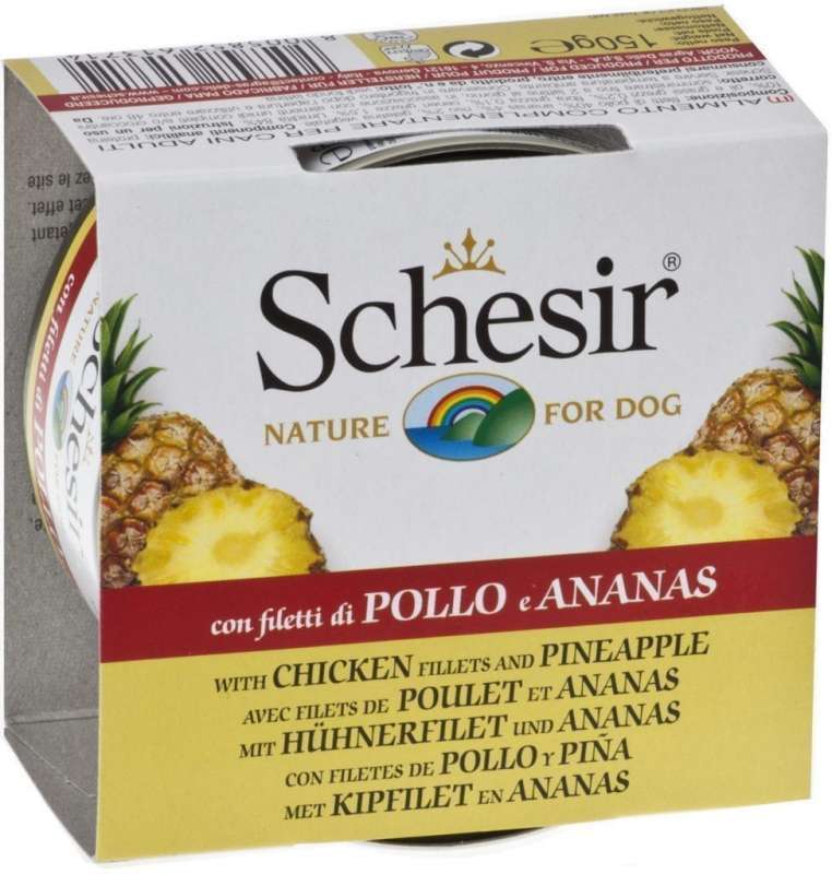 Schesir (Шезір) Chicken & Pineapple - Консервований корм з куркою та ананасом для дорослих собак (шматочки в желе) (150 г) в E-ZOO