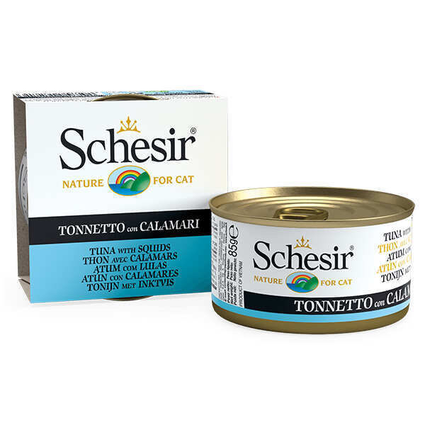 Schesir (Шезир) Tuna&Squid - Консервированный корм с тунцом и кальмаром для взрослых котов (кусочки в желе) (85 г) в E-ZOO