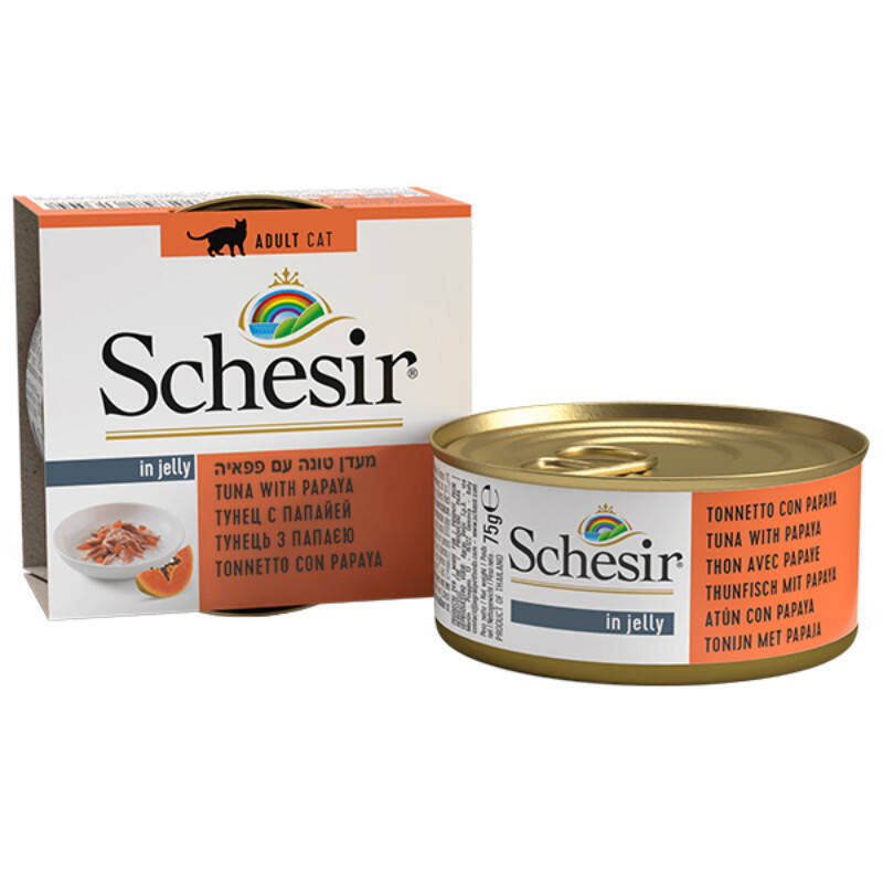 Schesir (Шезир) Tuna & Papaya - Консервированный корм с тунцом и папайей для взрослых котов (кусочки в желе) (75 г) в E-ZOO