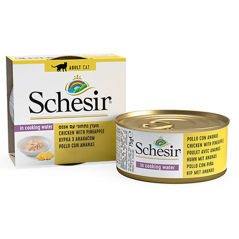 Schesir (Шезир) Chicken & Pineapple - Консервированный корм с курицей и ананасом для взрослых котов (кусочки в желе) (75 г) в E-ZOO