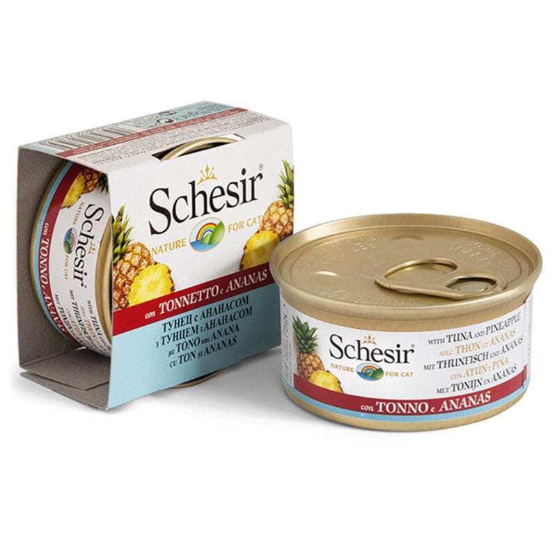 Schesir (Шезир) Tuna & Pineapple - Консервированный корм с тунцом и ананасом для взрослых котов (кусочки в желе) (75 г) в E-ZOO