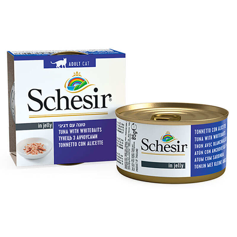 Schesir (Шезир) Tuna & Whitebait - Консервированный корм с тунцом и анчоусами для взрослых котов (кусочки в желе) (85 г) в E-ZOO