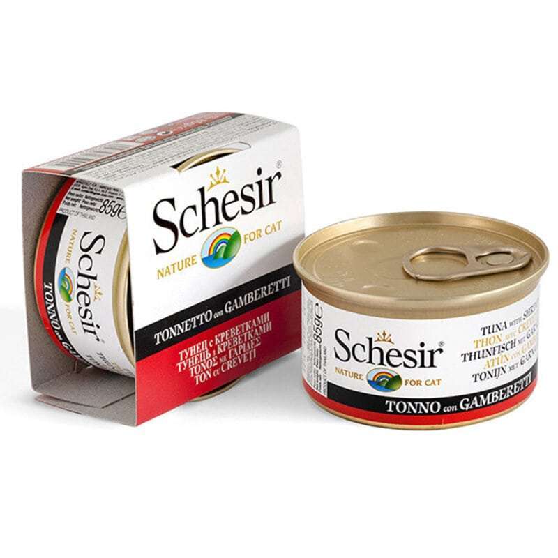 Schesir (Шезир) Tuna & Shrimps - Консервированный корм с тунцом и креветками для взрослых котов (кусочки в желе) (85 г) в E-ZOO