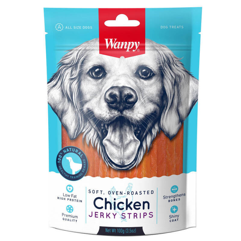 Wanpy (Ванпі) Soft Chicken Jerky Strips - Ласощі м'які смужки курячого в'яленого м'яса для собак (100 г) в E-ZOO