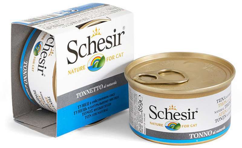 Schesir (Шезир) Tuna Natural Style - Консервированный корм с тунцом для взрослых котов (кусочки в собственном соку) (85 г) в E-ZOO