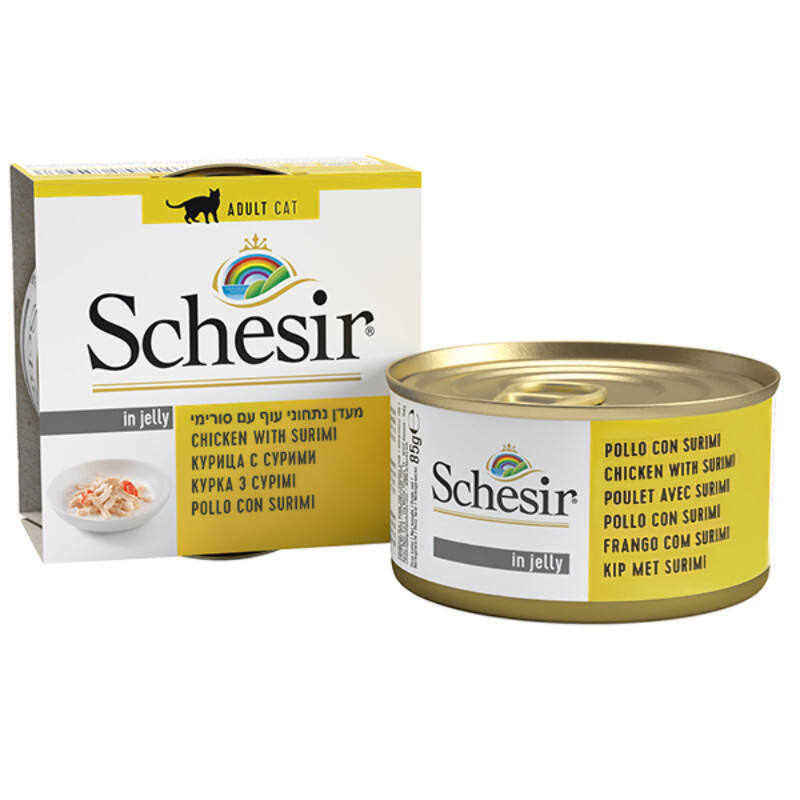 Schesir (Шезир) Chicken & Surimi - Консервированный корм с курицей и сурими для взрослых котов (кусочки в желе) (85 г) в E-ZOO