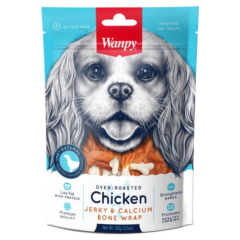 Wanpy (Ванпи) Chicken Jerky & Calcium Bone wrap - Лакомство-косточки кальциевые с вяленой курицей для собак (100 г) в E-ZOO