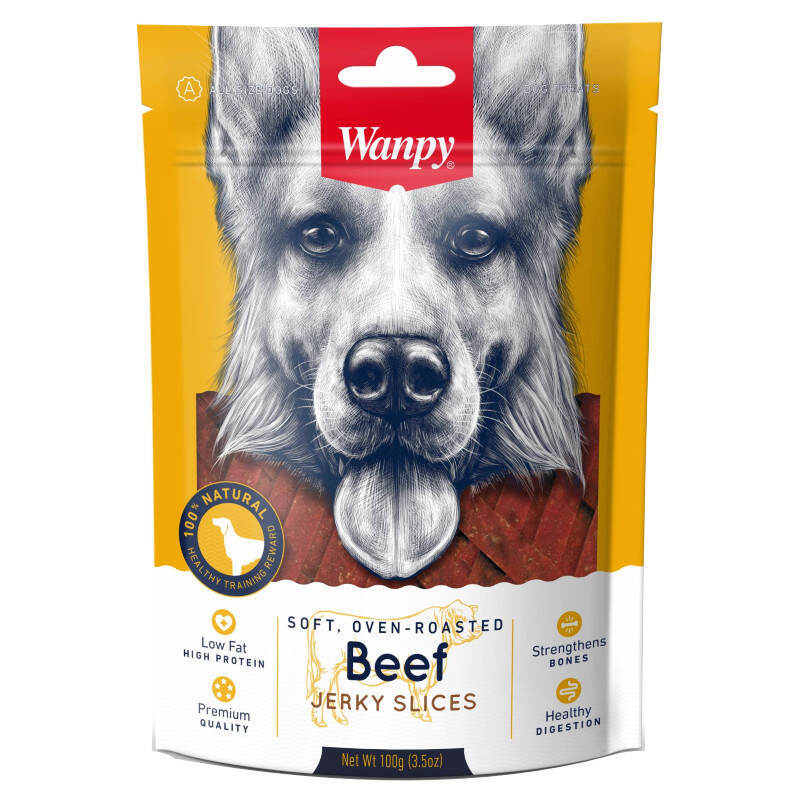 Wanpy (Ванпі) Soft Beef Jerky Slices - Ласощі м'які скибочки із в'яленої яловичини для собак (100 г) в E-ZOO