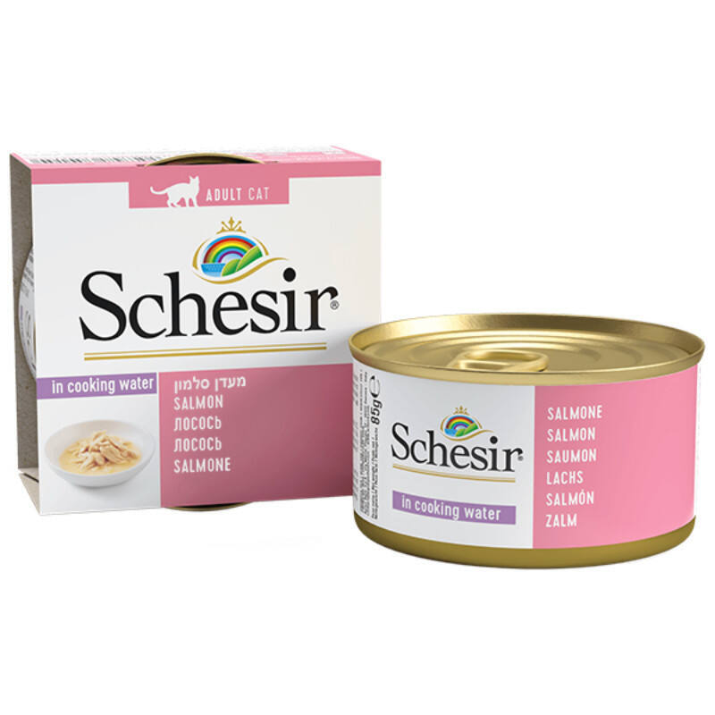 Schesir (Шезір) Salmon Natural Style - Консервований корм з лососем для дорослих котів (шматочки у власному соку) (85 г) в E-ZOO
