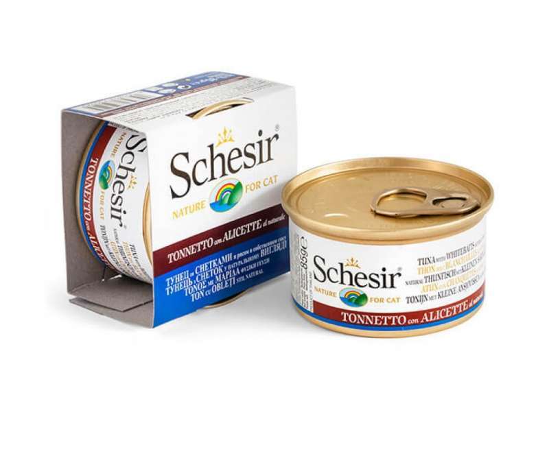 Schesir (Шезир) Tuna, Whitebait & Rice - Консервированный корм с мясом тунца, анчоусами и рисом для взрослых котов (кусочки в собственном соку)