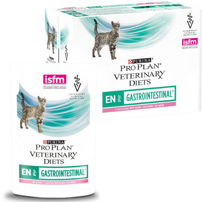 Pro Plan Veterinary Diets (Про План Ветеринари Диетс) EN St/Ox Gastrointestinal Feline Salmon - Консервированный корм с лососем кошкам и котятам для уменьшения расстройств кишечной абсорбции, кормления в период восстановления (10х85 г) в E-ZOO