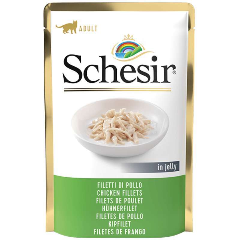 Schesir (Шезир) Chicken Fillet - Консервированный корм с куринным филе для взрослых котов (кусочки в желе)