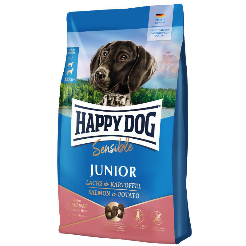Happy Dog (Хеппи Дог) Junior Grainfree - Сухой безглютеновый корм с лососем и картофелем для юниоров средних и крупных пород от 7 до 18 месяцев. (1 кг) в E-ZOO