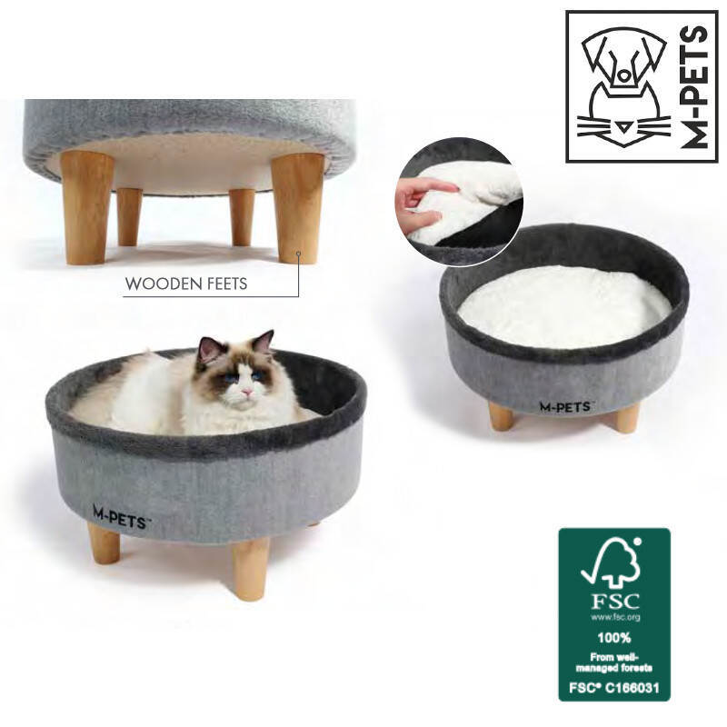M-Pets (М-Петс) Round Elevated Cat Bed – Лежак на деревянных ножках для котов (47х47х26 см) в E-ZOO
