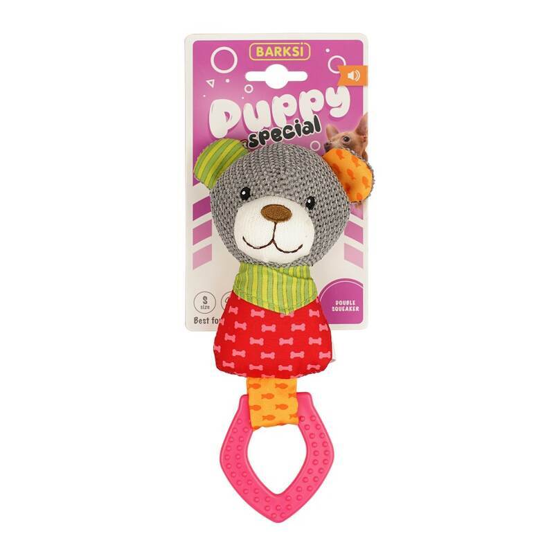 Barksi (Баркси) Bear Puppy Special - Мягкая игрушка Медведь с пищалкой и резиновым кольцом для щенков и собак мелких пород (18 см) в E-ZOO