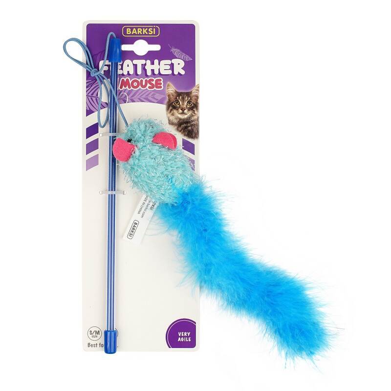 Barksi (Баркси) Feather Mouse - Игрушка-дразнилка Мышка на удочке для котов (21 см) в E-ZOO