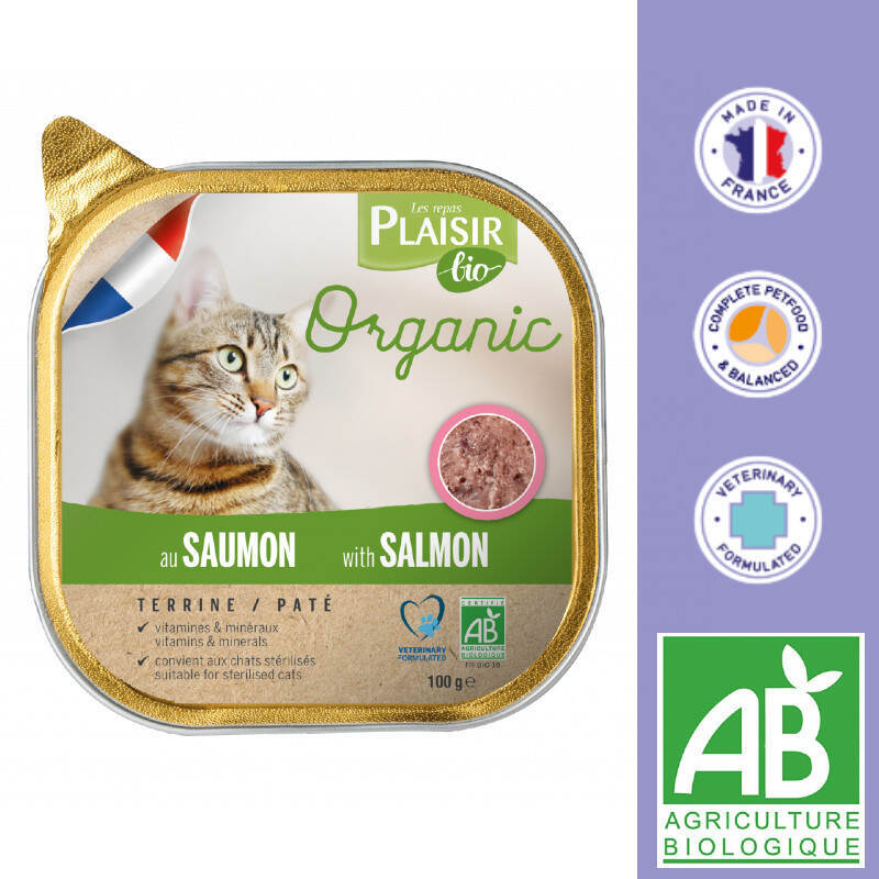 Plaisir (Плезир) Bio Organic Adult Cat Salmon Terrine - Полнорационный влажный корм с лососем для взрослых котов (террин) (100 г) в E-ZOO