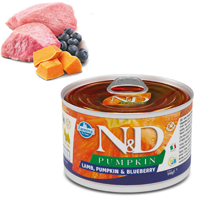 Farmina (Фарміна) N&D Pumpkin GF Adult Mini Lamb, Pumpkin & Blueberry – Беззерновий консервований корм з ягням, гарбузом та чорницею для дорослих собак дрібних порід (140 г) в E-ZOO