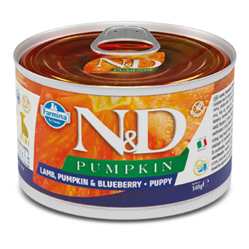 Farmina (Фарміна) N&D Pumpkin GF Puppy Mini Lamb, Pumpkin & Blueberry – Беззерновий консервований корм з ягням, гарбузом та чорницею для цуценят собак дрібних порід (140 г) в E-ZOO