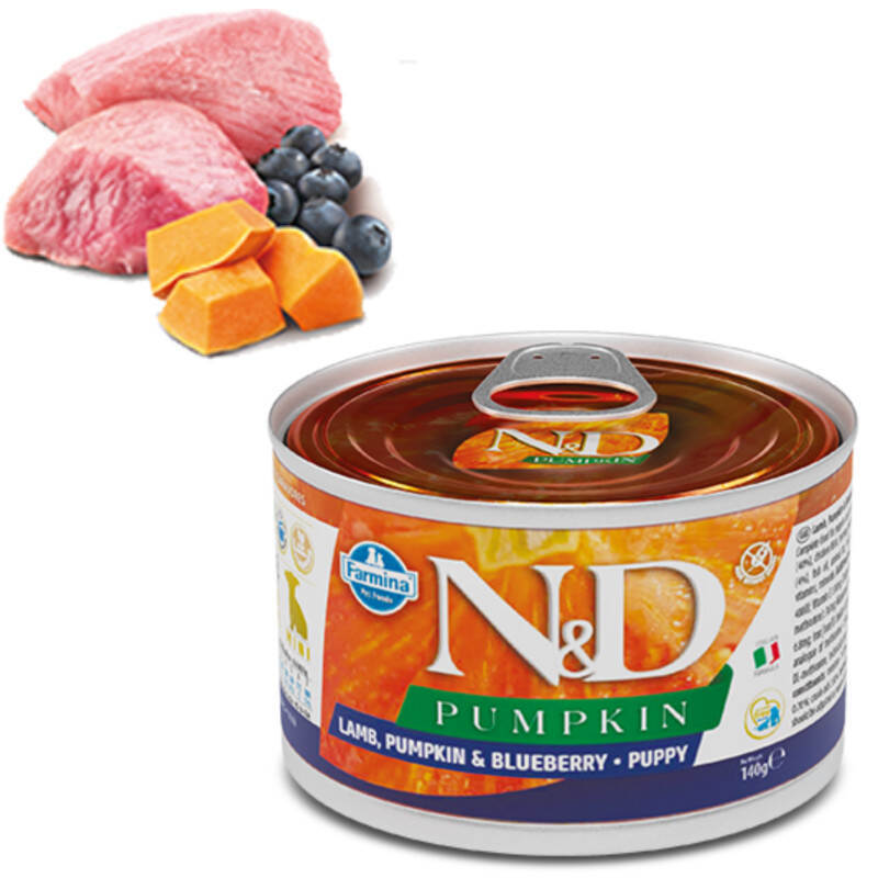 Farmina (Фарміна) N&D Pumpkin GF Puppy Mini Lamb, Pumpkin & Blueberry – Беззерновий консервований корм з ягням, гарбузом та чорницею для цуценят собак дрібних порід (140 г) в E-ZOO