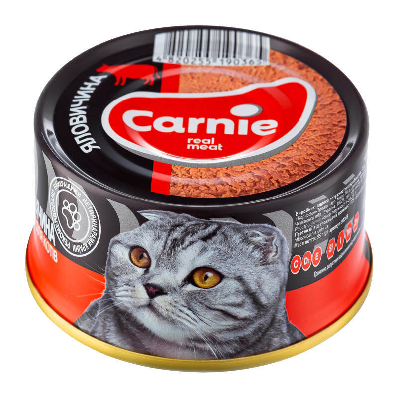 Carnie (Карни) Консервированный корм с говядиной для взрослых котов в порционной упаковке (паштет) (100 г) в E-ZOO