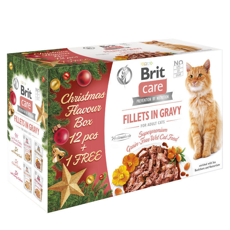 Brit Care (Брит Кеа) Fillet in Gravy Set Cat – Рождественский набор влажных кормов Филе в соусе для кошек (12+1 (85 г)) в E-ZOO