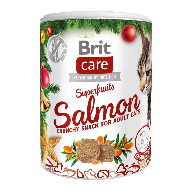 Brit Care (Брит Кеа) Cat Crunchy Snack Salmon – Рожденственское хрустящее лакомство с лососем и облепихой для котов (100 г) в E-ZOO