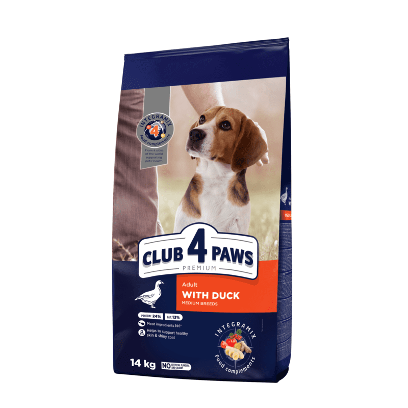Club 4 Paws (Клуб 4 Лапы) Premium Adult Medium Breed Duck - Сухой корм с уткой для взрослых собак средних пород (14 кг) в E-ZOO