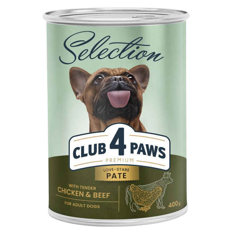 Club 4 Paws (Клуб 4 Лапи) Premium Selection Adult Dog Chicken & Beef Pate - Вологий корм із куркою та яловичиною для дорослих собак (паштет) (400 г) в E-ZOO